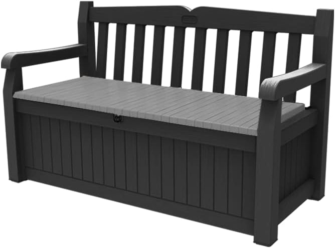 Keter Eden Bench 265L Outdoor 60% recycled Garden Furniture Storage Box Graphite & Light Grey 2 year Warranty