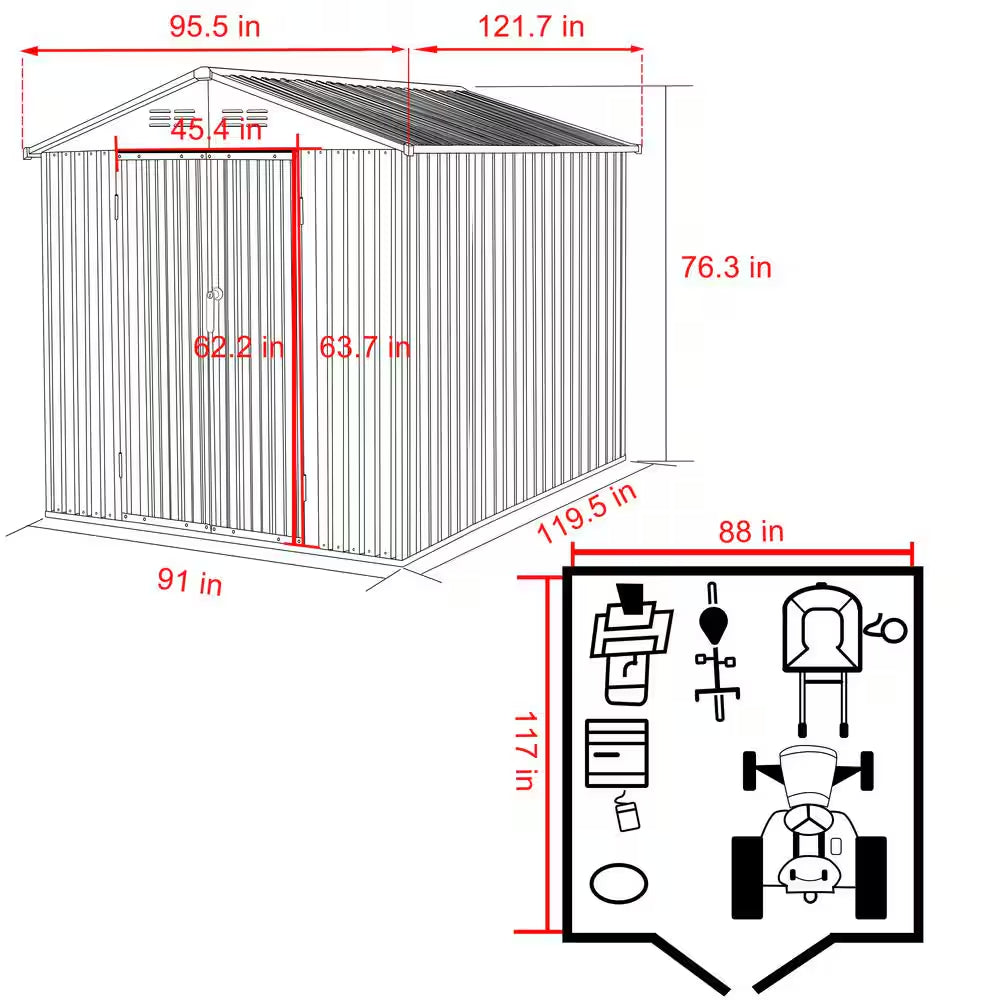 8 Ft. W X 10 Ft. D Outdoor Metal Storage Shed in Gray (80 Sq. Ft.)