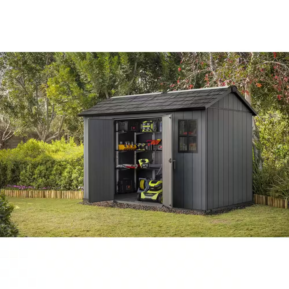 Newton 11 Ft. W X 7.5 Ft. D Durable Resin Plastic Storage Shed with Flooring Grey (82 Sq. Ft.)