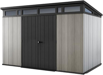 Keter Artisan Outdoor Pent Double Door Garden Storage Shed 11 x 7ft Grey Duotech+ Wood Look and Feel