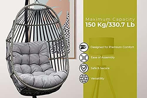 Tilz Gear Egg Chair Outdoor – Hanging Swing Egg Chair – Stand Indoor Patio Outdoor, Hanging Egg Chair, Hammock Ratten, With Fire Retardant Cushion Luxury Steel Wicker Egg Basket Seat (Single)