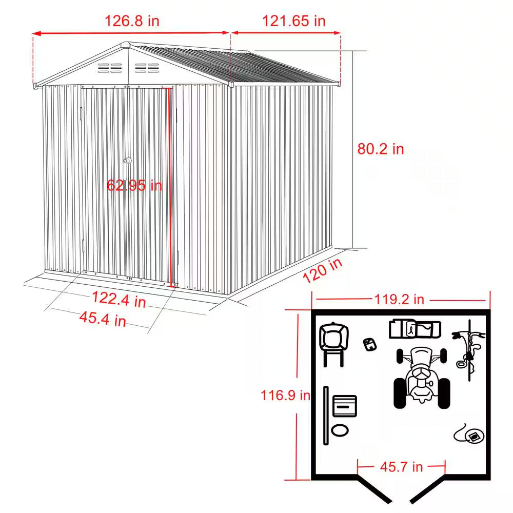 10 Ft. W X 10 Ft. D Outdoor Metal Storage Shed in Gray (100 Sq. Ft.)