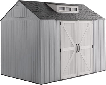 Rubbermaid Extra Large Resin Outdoor Storage Shed With Floor (7 x 10 Ft.), Weather Resistant, Brown, Organization for Home/Lawn Mower/Backyard Equipment/Bike Storage/Pool Supplies