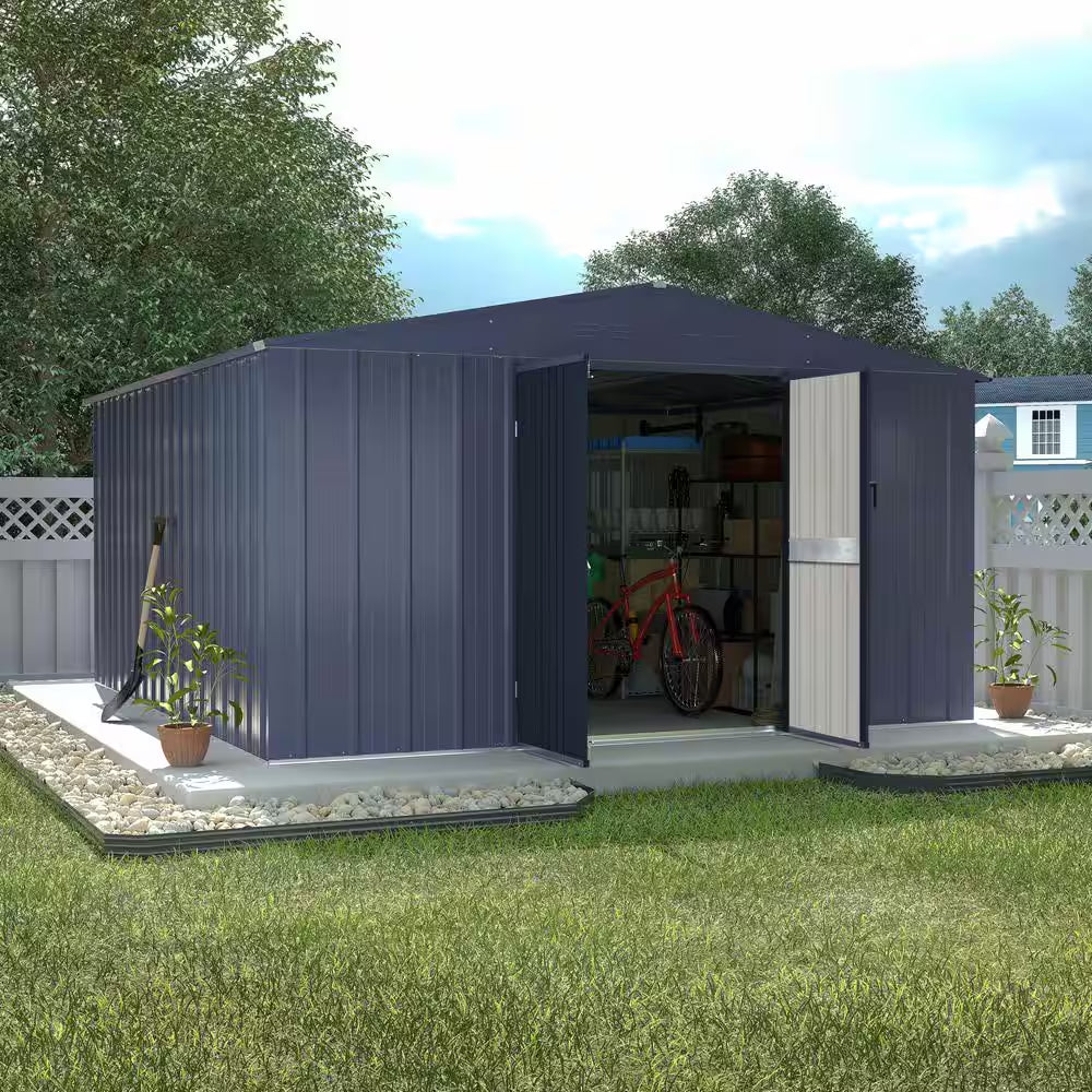 10 Ft. W X 10 Ft. D Outdoor Metal Storage Shed in Gray (100 Sq. Ft.)