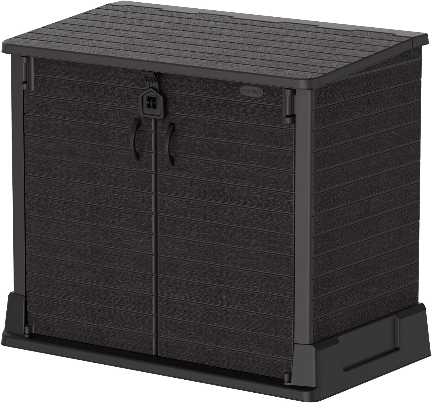 Duramax Cedargrain StoreAway 850L Plastic Garden Storage Shed – Outdoor Storage Shed, Wheelie bin box, Durable Construction, Ideal for Tools, BBQs & 2x 120L Garbage Bins, 130x74x110 cm, Dark Brown