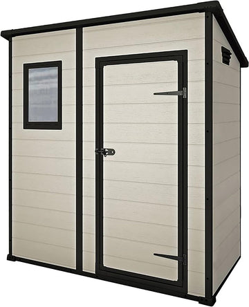 Keter Manor Outdoor Pent Single Door Garden Storage Shed 6 x 4ft Beige Brown Wood Effect Fade Free| 15 year Warranty