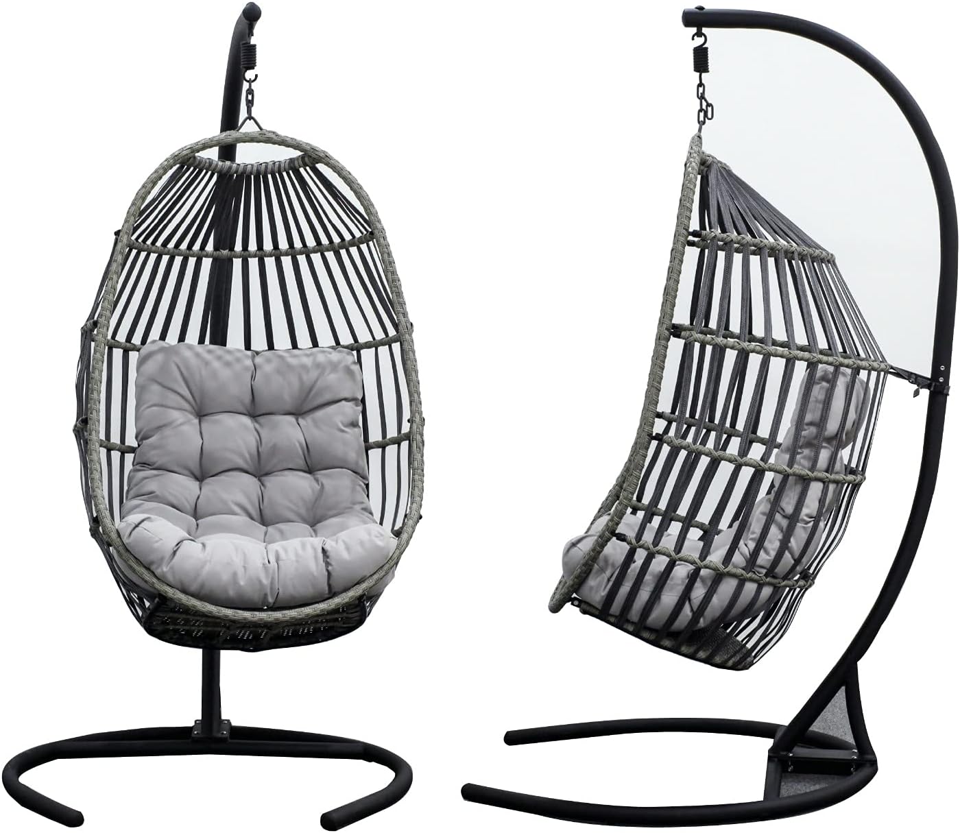 Tilz Gear Egg Chair Outdoor – Hanging Swing Egg Chair – Stand Indoor Patio Outdoor, Hanging Egg Chair, Hammock Ratten, With Fire Retardant Cushion Luxury Steel Wicker Egg Basket Seat (Single)