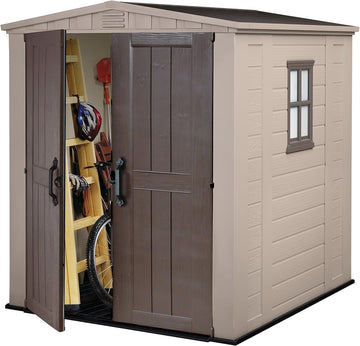 Keter 17197898 Factor Outdoor Garden Storage Shed, Beige, 6 x 6 ft