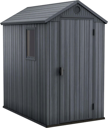 Keter Darwin Outdoor Apex Single Door Garden Storage Shed 6 x 4ft Grey Wood Look and Feel | 15 year Warranty