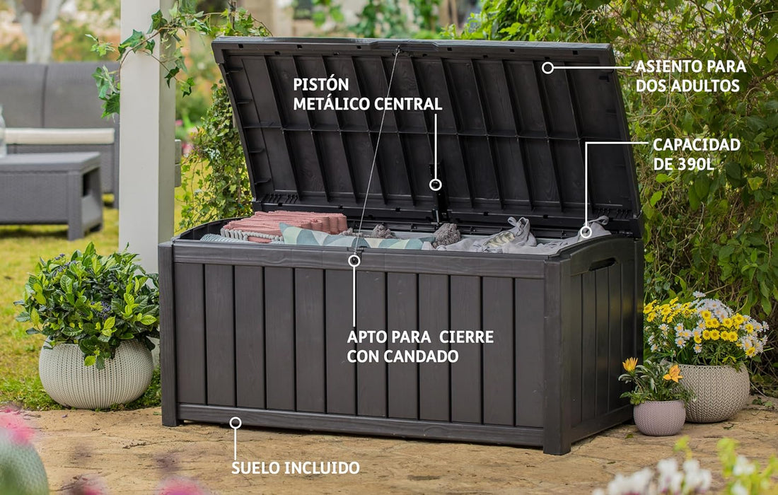 Keter Glenwood 390L Outdoor 60% recycled Garden Furniture Storage Box Brown| Fade Free | All Weather Resistant | Safe and Secure | Zero Maintenance | 2 year Warranty