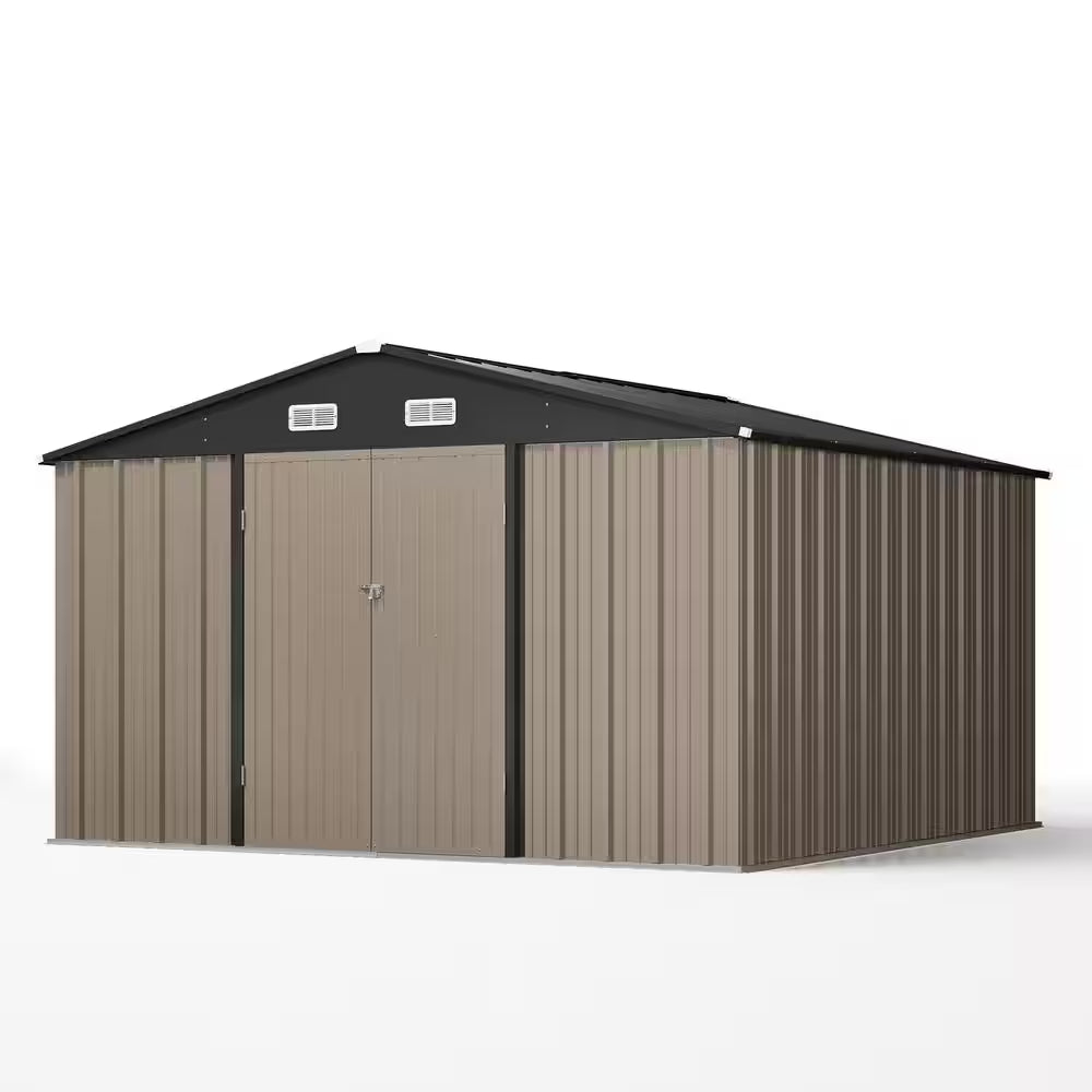 10 Ft. W X 10 Ft. D Size Upgrade Metal Storage Shed for Outdoor, Lockable Door in Brown (100 Sq. Ft.)