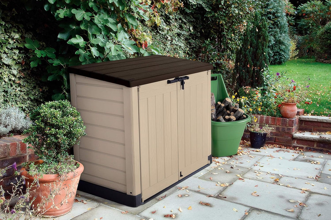 Store It Out Max Keter Outdoor Garden Storage Shed, Beige and Brown, 145.5 x 82 x 125 cm (L x H x W)