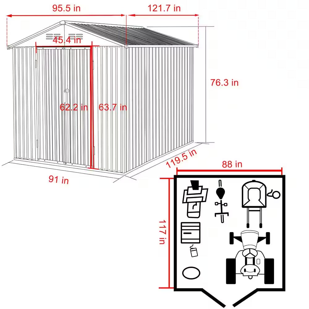 8 Ft. W X 10 Ft. D Metal Outdoor Storage Shed 80 Sq. Ft., Gray