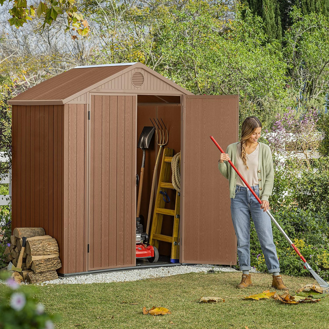 Keter Darwin Outdoor Apex Double Door Garden Storage Shed 6 X 4ft Brown Wood Look And Feel | Fade Free | All Weather Resistant | Safe And Secure | Zero Maintenance | 15 Year Warranty