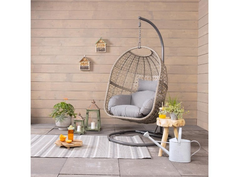 Vienna Hanging Egg Chair – Outdoor and Indoor Rattan Weave Swing Hammock – Hanging Stand – Grey