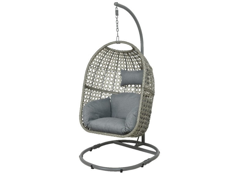 Vienna Hanging Egg Chair – Outdoor and Indoor Rattan Weave Swing Hammock – Hanging Stand – Grey