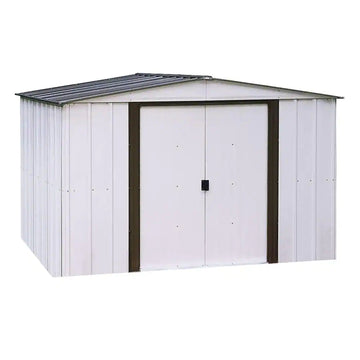 Newport 10 Ft. W X 8 Ft. D 2-Tone Eggshell and Coffee Galvanized Metal Shed 74 Sq.Ft Sq. Ft. with Sliding Lockable Doors