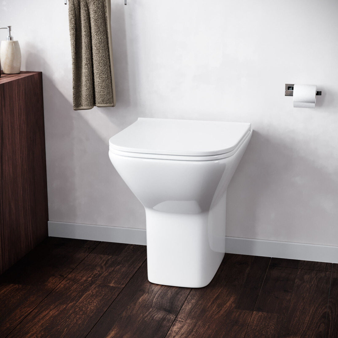 Nes Home Contemporary Back to Wall Rimless Toilet and Soft Close Seat White