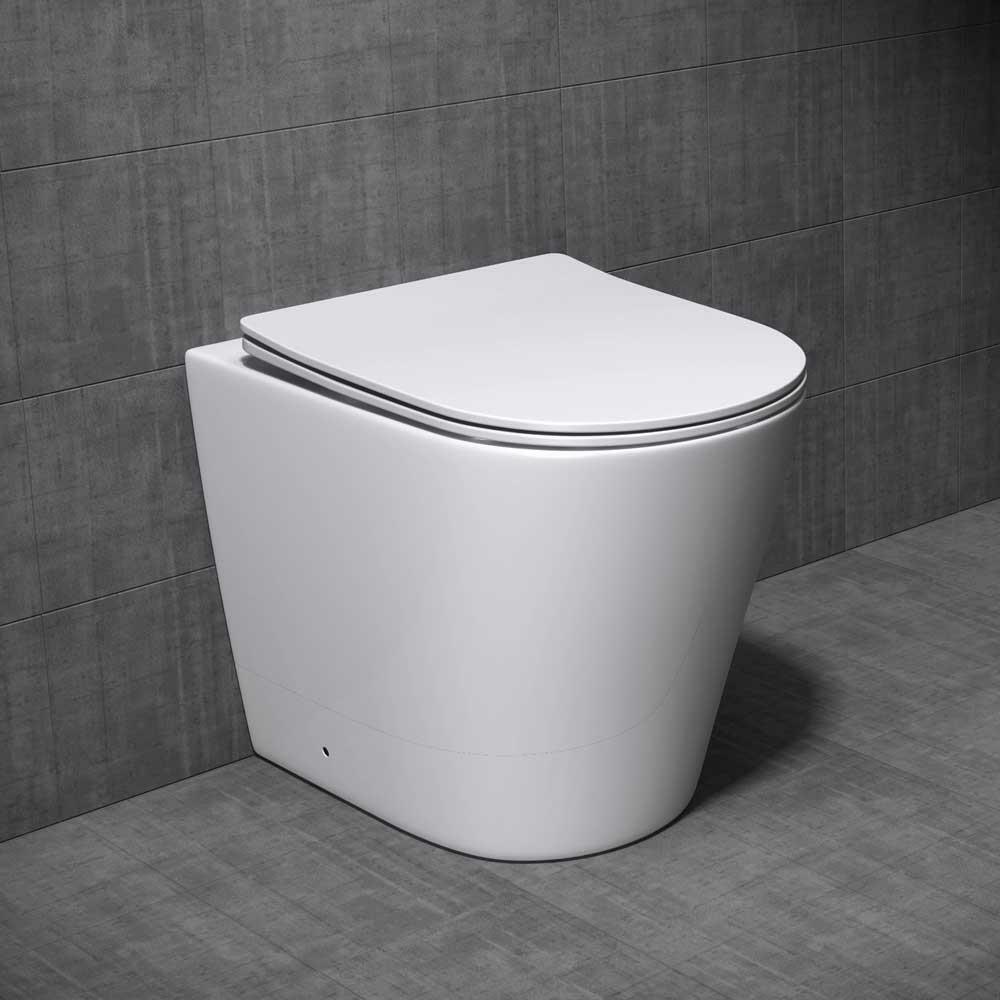 Durovin Bathroom Toilet Pan Back To Wall Round White WC + Soft Close Seat 400mm