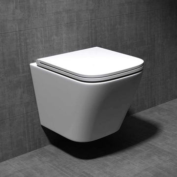 Durovin Bathroom Toilet Pan Ceramic Wall Hung Square Rimless WC+ Soft Close Seat