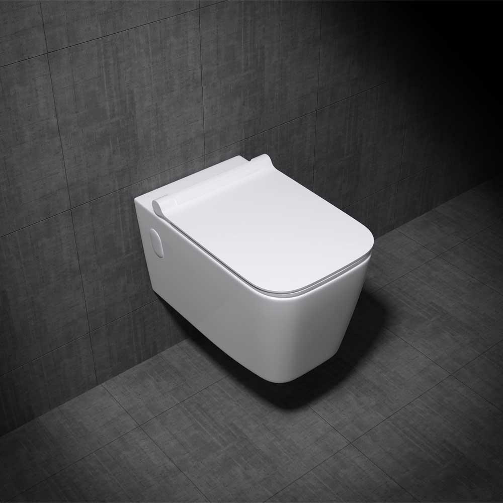 Durovin Bathroom Toilet Pan Ceramic Wall Hung White Square WC + Soft Close Seat