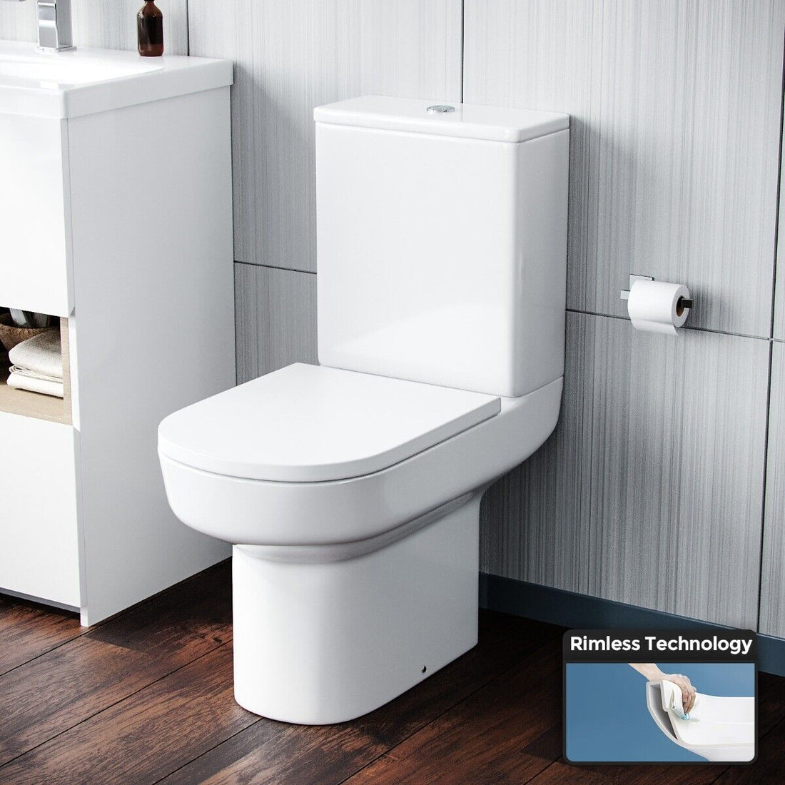 Olive Modern Rimless Close Coupled Toilet and Cistern Soft Close Seat WC