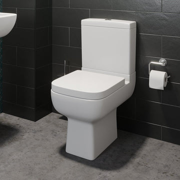 Close Coupled Toilet Bathroom WC Modern White Square Ceramic Soft Close Seat Pan