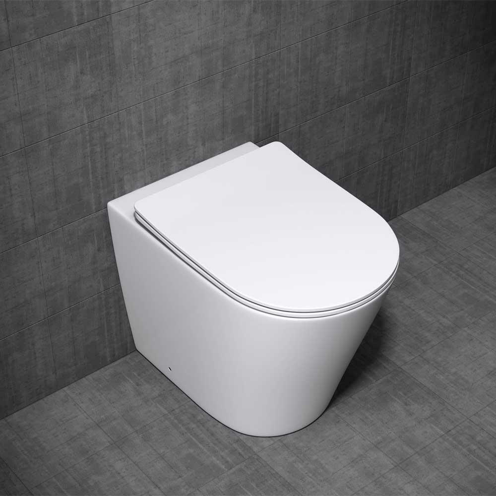 Durovin Bathroom Toilet Pan Back To Wall Round White WC + Soft Close Seat 400mm