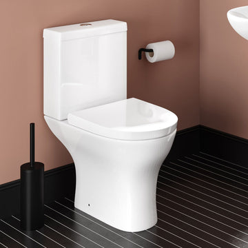 Rimless Short Projection Close Coupled Toilet Ceramic Pan, Cistern & Seat