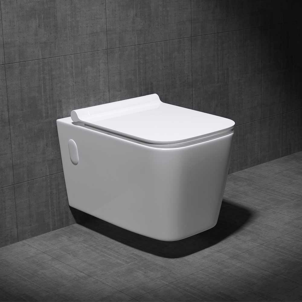 Durovin Bathroom Toilet Pan Ceramic Wall Hung White Square WC + Soft Close Seat