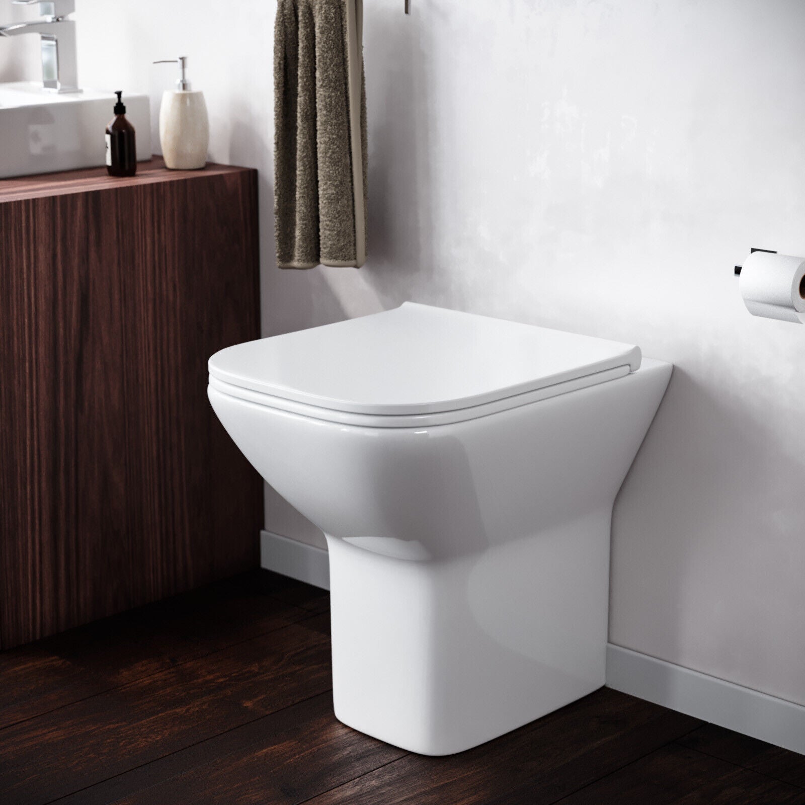 Nes Home Contemporary Back to Wall Rimless Toilet and Soft Close Seat White