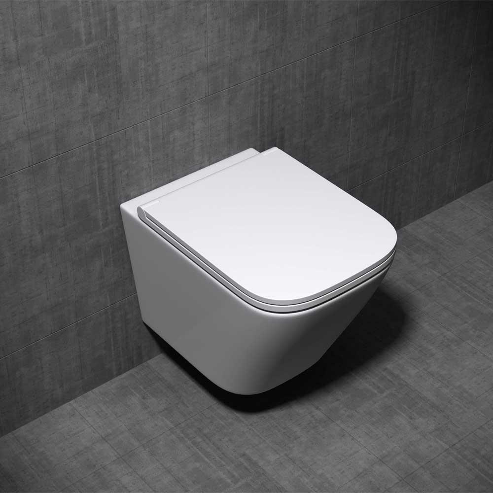 Durovin Bathroom Toilet Pan Ceramic Wall Hung Square Rimless WC+ Soft Close Seat