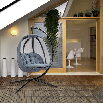 Hanging Egg Chair, Folding Texteline Swing Hammock with Side Pocket, Patio Garden Furniture, Grey